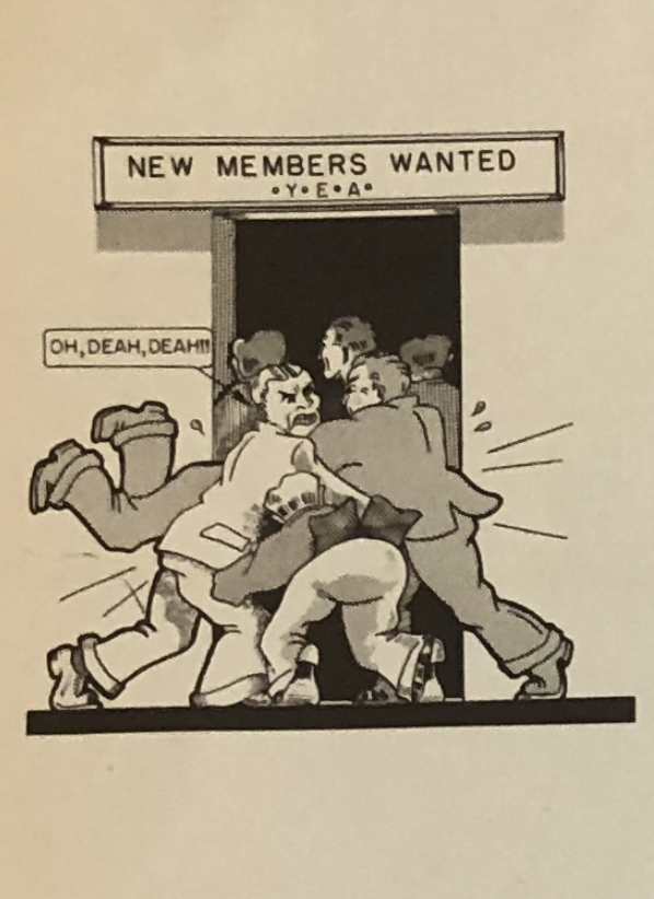 Cartoon titled "New Members Wanted: YEA"